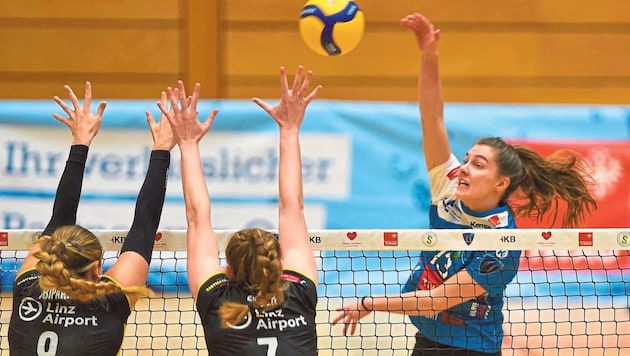 Marie Nevot (r.) und TI-Volley wollen wieder gegen Linz gewinnen. (Bild: GEPA pictures)