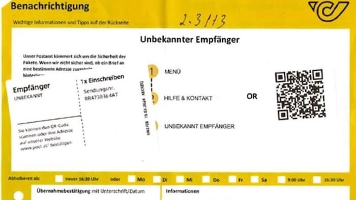 Solche „gelbe Zetteln“ versenden die Betrüger.