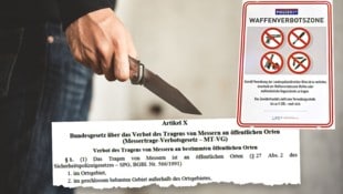 Jeden Tag wird in Österreich laut Kriminalstatistik 2023 siebenmal mit einer Stichwaffe angegriffen. (Bild: stock.adobe.com, BMI, Picturedesk/Willfried Gredler-Oxenbauer, Krone KREATIV)