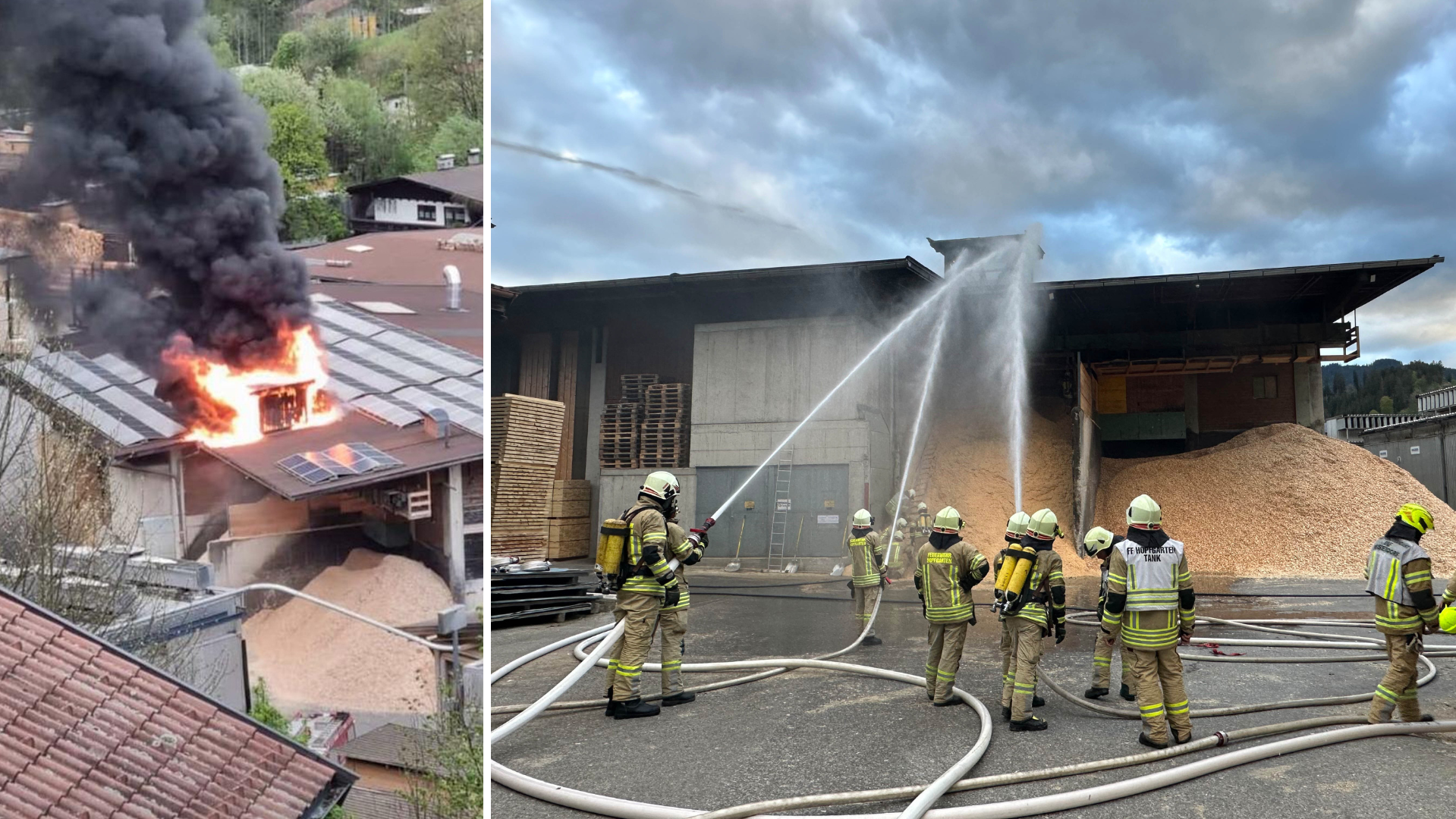 The fire broke out on the roof of the factory. Thanks to the rapid intervention, it was probably possible to prevent worse. (Bild: zoom.tirol)
