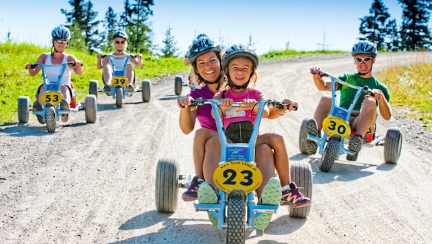 Adventure for the whole family: from the summit to the valley with the mountain go-karts on the Hochwurzen in Schladming (Bild: Ikarus)