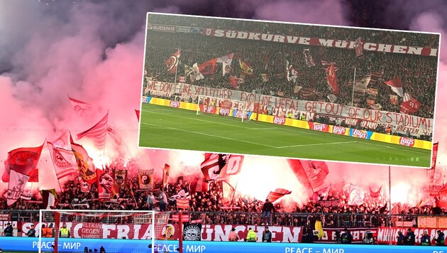 Bayern fans once again attracted attention with a pyro show and a banner. The next penalty looms! (Bild: Associated Press, twitter.com/AwayDays_)