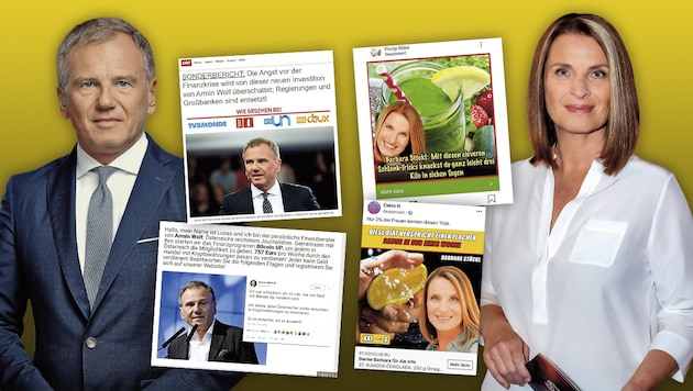 Prominente wie Armin Wolf und Barbara Stöckl kämpfen gegen ihre digitalen Fälschungen. (Bild: ORF, zVg, ORF/First Look, zVg: Krone KREATIV)