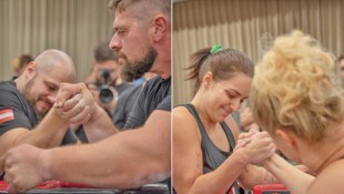 Männer und Frauen matchen sich bei den Armwrestling-Staatsmeisterschaften. (Bild: Armwrestling Austria)