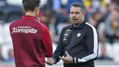 LASK-Cheftrainer Thomas Darazs (r.) mit Max Ritscher (Bild: GEPA pictures/ Christian Moser)