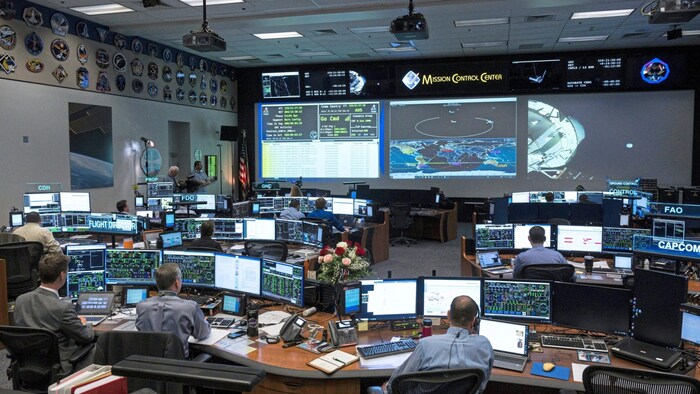 A control room at the Johnson Space Center in Houston