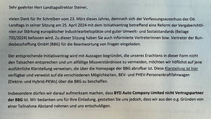 Das Schreiben der BBG ans Land: „Möchten von einer Teilnahme Abstand nehmen...“