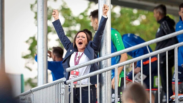 TSV-Präsidentin Brigitte Annerl jubelte 2020 in Pasching über den ersten Top-6-Sieg.