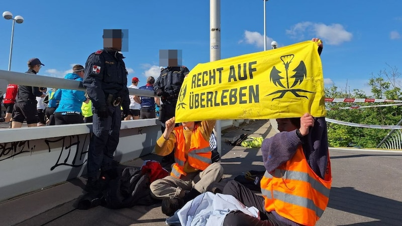 The Last Generation at a disruptive action at a marathon in Vienna (Bild: Letzte Generation, Krone KREATIV)