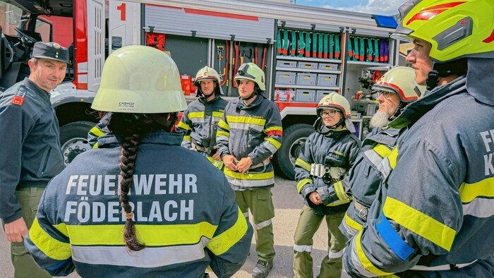 The firefighting equipment, such as the latest tanker in Carinthia (in the background) from the ...