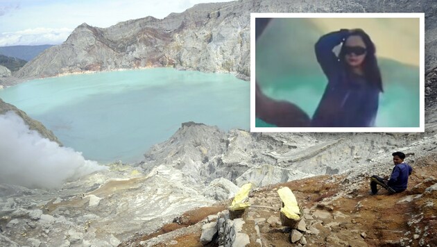 A Chinese tourist fell into the volcano. (Bild: AFP, privat, Krone KREATIV)