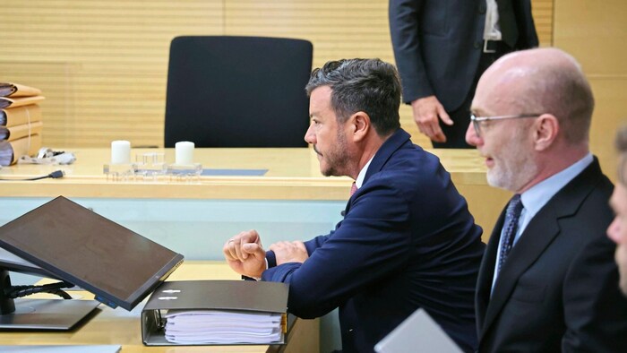 Benko with his lawyer in court in Innsbruck at the end of April - it was his first public ...