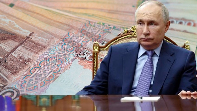 Russian President Vladimir Putin has converted his country to a war economy. (Bild: AP, Ekaterina Varnakova – stock.adobe.com, Krone KREATIV)