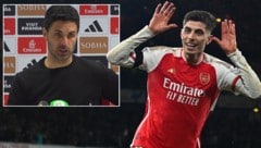 Ein besonderes Lob gab es von Arsenals Trainer Mikel Arteta für Kai Havertz. (Bild: APA/AFP/Glyn KIRK, Screenshot SID)