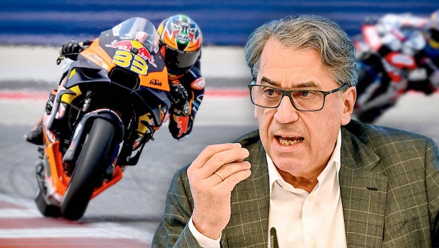 KTM boss Stefan Pierer is on the cost brake: parts of production will be relocated and jobs will also be lost in development. (Bild: REUTERS, Harald Dostal, Krone KREATIV)