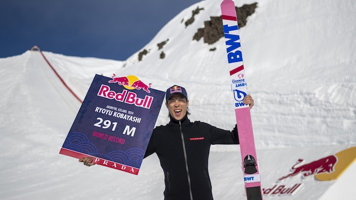 The 27-year-old celebrates his record flight.