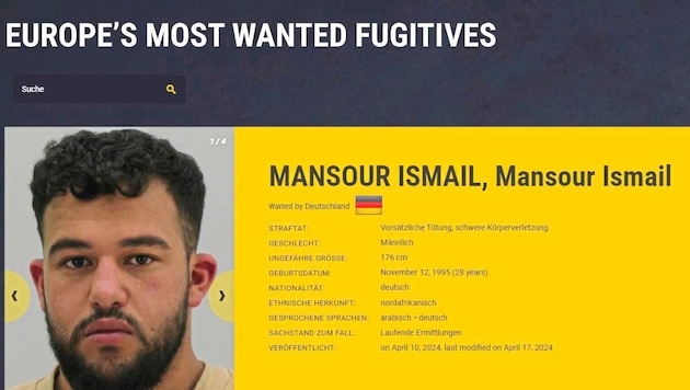 Wer hat Mansour Ismail alias „Manni“ gesehen? Der deutsche Staatsbürger gilt als brutaler Schwerverbrecher. (Bild: Europol)