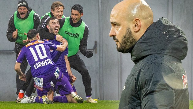 Salzburg coach Onur Cinel could hardly believe his eyes. (Bild: GEPA, instagram, krone.at-grafik)
