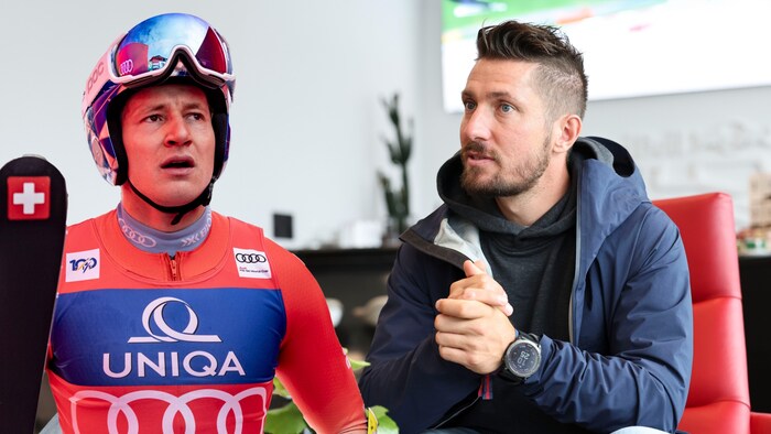 Marco Odermatt (l.) hielt Marcel Hirschers Comeback erst für einen Scherz.