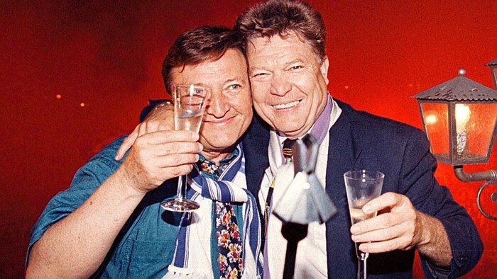 Cheers Otto, cheers Rudi: Austria legends Baric (left) and Quehenberger.