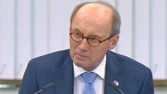 Othmar Karas (ÖVP): Der scheidende Vizepräsident des EU-Parlaments hatte am Freitag seinen letzten Auftritt als Vorsitzender einer Plenarsitzung. (Bild: Screenshot/Twitter.com)