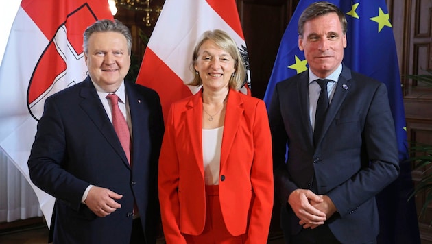 Mayor Michael Ludwig, EU Parliament Vice-President Evelyn Regner and EESC President Oliver Röpke (from left to right) (Bild: Zwefo)