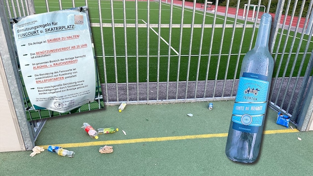 Noise, alcohol and garbage - the situation at the Funcourt is said to have escalated since 2022. Rules have been useless. (Bild: Krone KREATIV/zVg)