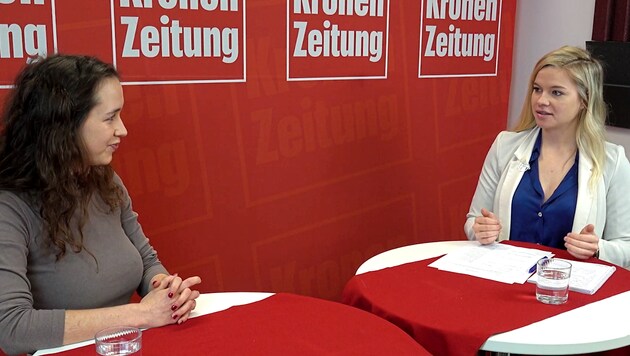 EU top candidate Lena Schilling answered the Carinthians' most burning questions in the "Krone" editorial office. (Bild: JOMO KG)