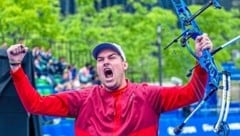 Nico Wiener schrie die Freude über den Sieg und Gold heraus. (Bild: World Archery/Wiener)