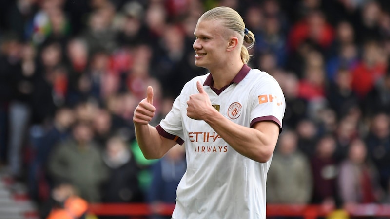 Superstar Erling Haaland. The WAC players affectionately refer to their Erik Kojzek as "mini-Haaland", partly because of his mane and stature. (Bild: AP ( via APA) Austria Presse Agentur/ASSOCIATED PRESS)