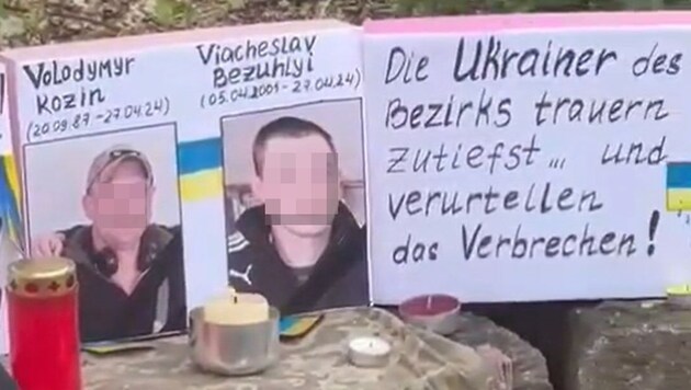 Bir posterde "Bölgedeki Ukraynalılar derin yas tutuyor ve suçu kınıyor!" yazıyor. (Bild: Twitter.com/Anonymous00708, Krone KREATIV)