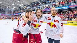 Genoway, Bourke und Lewington (von links) feierten den dritten Salzburger Titel in Folge. (Bild: GEPA pictures/Gintare Karpaviciute)