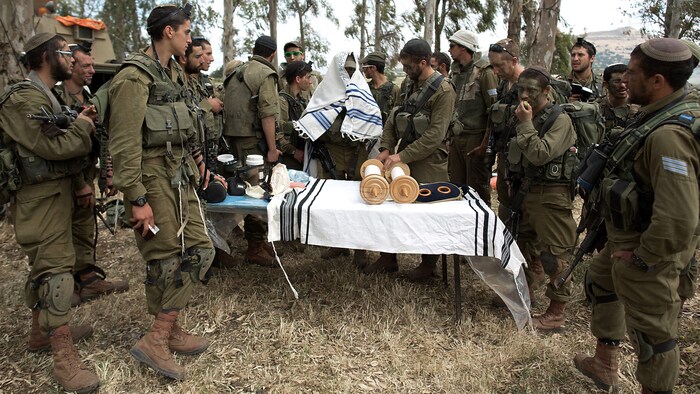 Members of the Netzach Yehuda Battalion at morning prayers