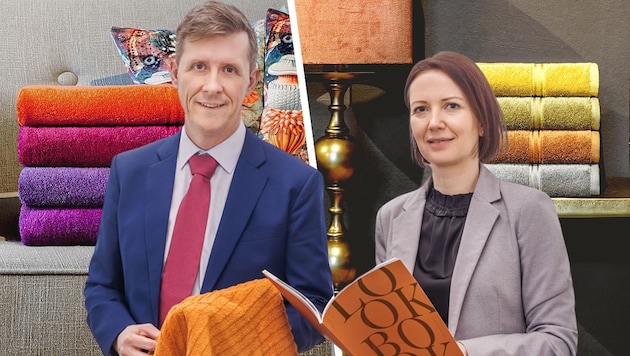 Die Linz-Textil-Vorstände Friedrich Schopf und Eveline Jungwirth. (Bild: Krone KREATIV/Vossen GmbH & Co KG, Linz Textil)