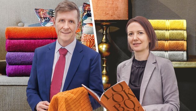 Die Linz-Textil-Vorstände Friedrich Schopf und Eveline Jungwirth. (Bild: Krone KREATIV/Vossen GmbH & Co KG, Linz Textil)