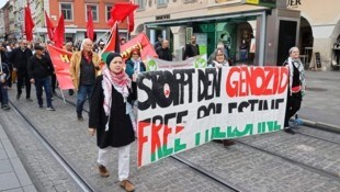Bei der 1.-Mai-Demo der KPÖ in Graz marschierten Palästina-Befürworter mit