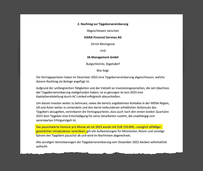 Auszug aus dem Vertragsentwurf zwischen Sebastian Kurz und einer Schweizer Signa-Gesellschaft (Ende Juli 2023)