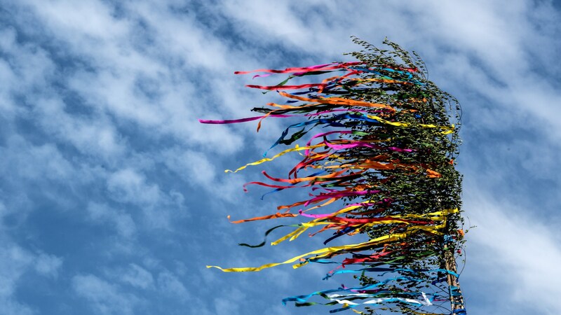 Ein Maibaum im Wind (Bild: AP/APA/dpa/Federico Gambarini)