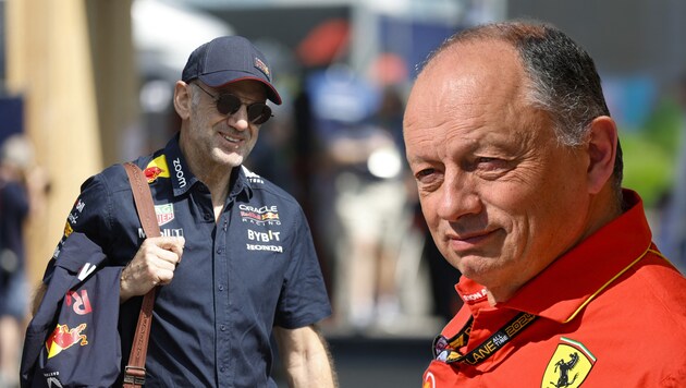 Adrian Newey (left) is said to have met with Frederic Vasseur. (Bild: AFP/APA/ANDREJ ISAKOVIC/ERWIN SCHERIAU)