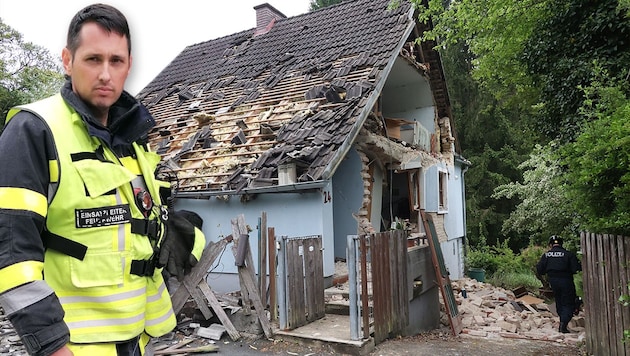 Peter Preuß tűzoltóparancsnok a súlyosan sérült férfihez küzdötte fel magát. (Bild: Krone KREATIV/Monika König-Krisper, Christian Jauschowetz)