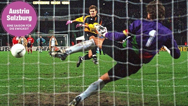 Otto Konrad zieht ab und lässt Uli Stein keine Chance – für die Salzburger Austria war dies das Ticket ins Halbfinale des UEFA-Cups. (Bild: Krug Daniel/Daniel Krug)