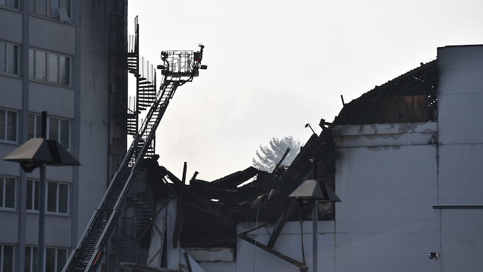 Large parts of the hall have collapsed.