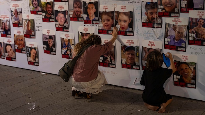 Pictures of the hostages in Tel Aviv