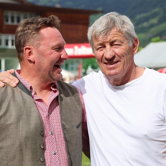 Ranggler chairman Toni Wurm with Franz Pitschmann, wrestling legend and 1985 "Hogmoar"