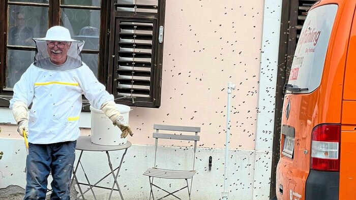 Ein Imker aus der Gemeinde fing die Bienenkönigin und ihr ganzes Volk fachgerecht ein.
