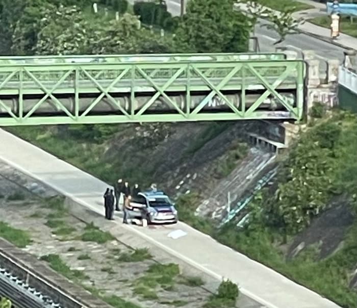 The site where the naked body was found was closely examined on Saturday.