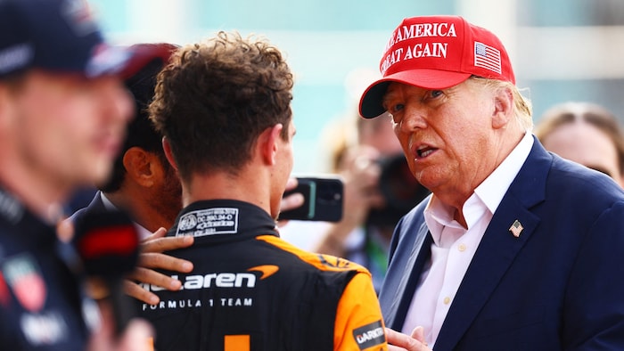Donald Trump (right) congratulated Lando Norris on his victory.