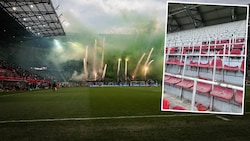 Die Rapid-Fans machten beim Cupfinale in Klagenfurt Stimmung, hinterließen allerdings ein Bild der Zerstörung. (Bild: GEPA, Claudio Trevisan)