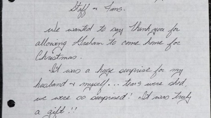 Ein Ausschnitt des Briefs von Graham Knotts Eltern an die Black Wings