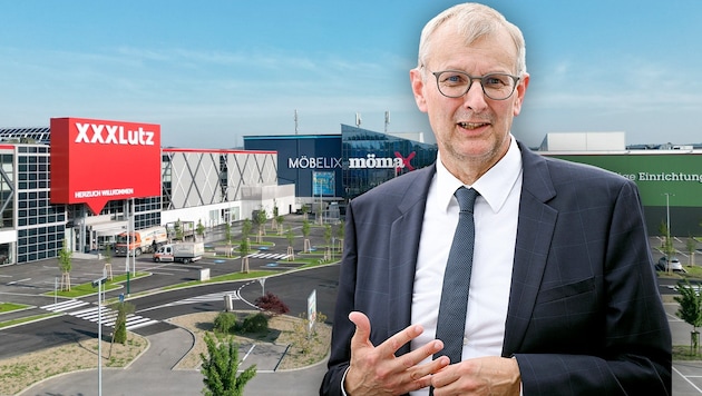 In May 2023, the furniture retailer - here spokesperson Thomas Saliger - relaunched in Wels following a complete refurbishment; these days, the focus is on Linz. (Bild: Krone KREATIV/Markus Wenzel (2), Krone KREATIV)